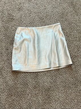 Metallic Silver Mini Skirt - Women's Shiny A-Line